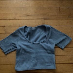 Love tree ribbed short sleeve, blue, size medium